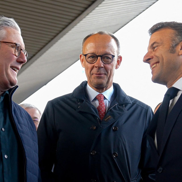 Emmanuel Macron, Keir Starmer,  Friedrich Merz 